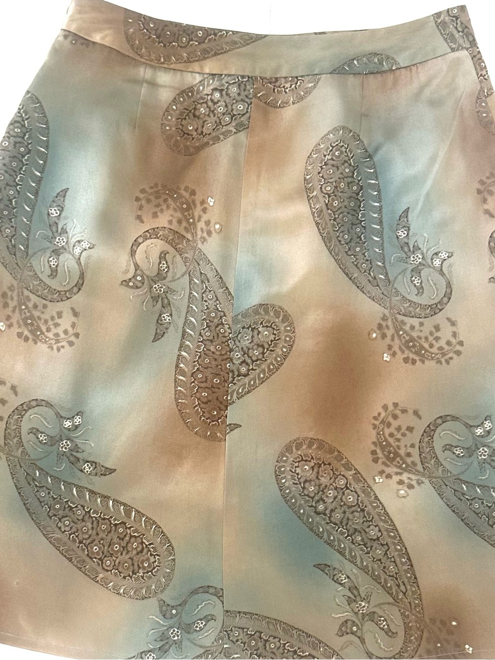 Harve Benard Vintage 100% Silk A-Line Midi Skirt 6 Boho Paisley Watercolor Taupe
